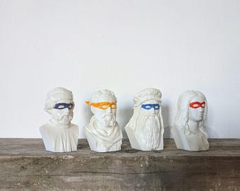 Great Italian Renaissance Artists - Resin Busts - Leonardo Raffaello Michelangelo Donatello masked heros Teenage Mutant Ninja Turtles