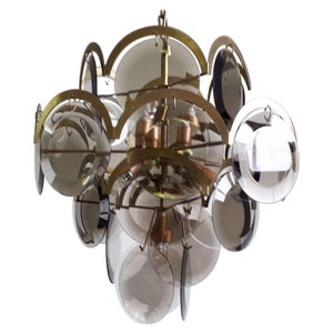 Vintage Smoked Glass Discs Chandelier by Vistosi