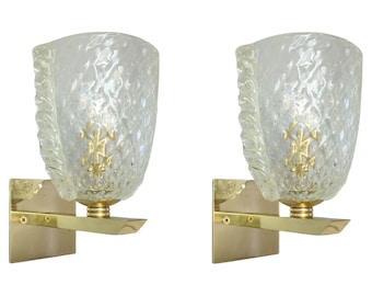 Par de arandelas texturizadas transparentes da Barovier e Toso, 2 pares disponíveis