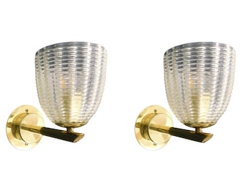 Pair of Ribbed Cups Sconces by Barovier e Toso