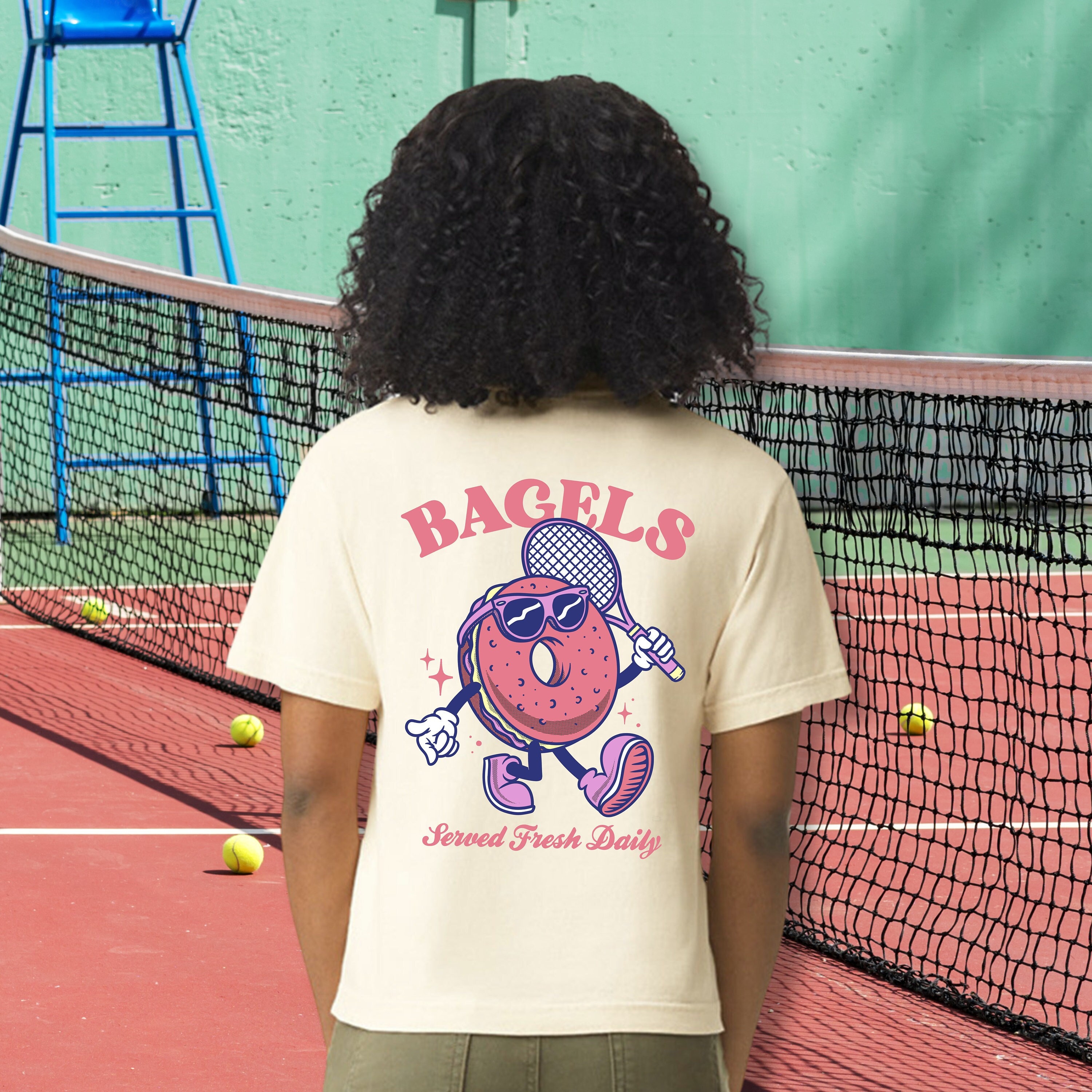 Cute Tennis Cropped Tee (Serving Bagels) | Comfort Colors, Personalized Team Gifts, Women's Apparel, Club League, Matching Tournament Outfit