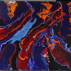 Abstract acrylic pouring painting on canvas