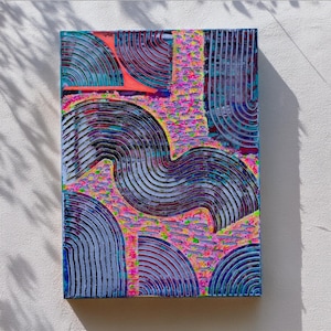 Abstract acrylic fluid, texured painting on canvas