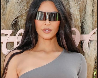 Kim Kardashian Style Sunglasses, 2000s Style Shades, Futuristic Sunglasses, Mirror Shades, Cyberpunk Shades, Modern Minimalist Sunglasses