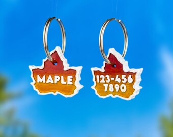 Maple Leaf Dog Pet ID Tag with Gradient | Personalized Custom Hand Painted Cat Autumn Collar Accessories Name Keychain Charm Gift Pets Text