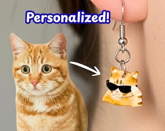 Cat with Sunglasses Meme Dangle Earrings - Personalized Custom Hand Painted Pet Accessories Charm Funny Gift 3D Printed Cute Kitten Keychain