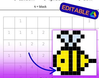 Bee Color by Number Pixel Art Worksheet: Printable, Editable Google Docs