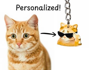 Cat with Sunglasses Meme Keychain - Personalized Custom Hand Painted Pet Accessories Charm Funny Gift 3D Printed Cute Kitten