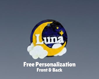 Moon, Clouds & Stars Dog Pet ID Tag | Personalized Custom Hand Painted Cat Collar Accessories Name Keychain Charm Gift Pets Text Luna