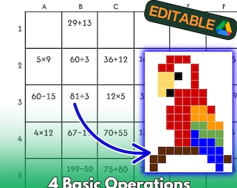 Parrot Math Coloring Puzzle: Elementary Operations, Editable Google Docs (PDF Included)
