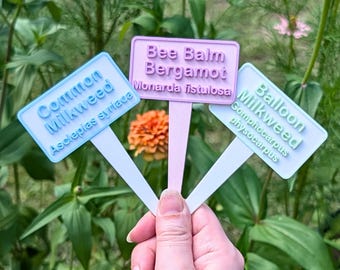 Milkweed & Flower Plant Stakes - Personalized Text, Size, Colors, Font, Dimensions - Monarch Butterfly Garden Custom Pollinator Markers