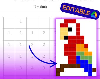 Parrot Color by Number Worksheet: Pixel Art, Editable (PDF & Google Docs