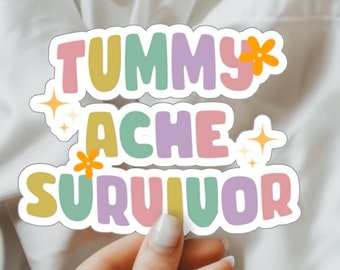 Naklejka Tummy Ache Survivor, Zabawna przezroczysta naklejka, Naklejki na laptopa, Prezent dla osób z zespołem jelita drażliwego