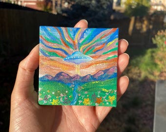 アストラル・メドウズのミニチュア絵画：オリジナルアクリル風景画