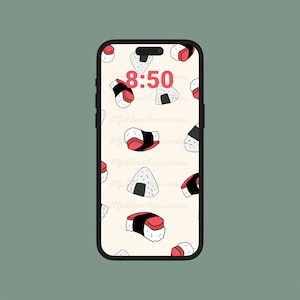 Onigiri Wallpaper for Phone, Cute Spam Musubi Backgrounds, Instant Digital Download
