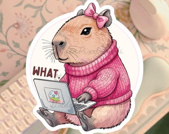 Cute Capybara Sticker Cozy Pink Laptop Sticker, Kawaii Animal Desk Decor, Girly Aesthetic Vinyl Transparent Sticker