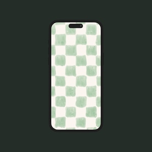 May include: A smartphone with a green and white checkered pattern on the screen.