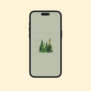 Pine Tree Phone Wallpaper, Forest Aesthetic Background, Instant Digital Download, Nature Minimalist Phone Art, Watercolor Aesthetic