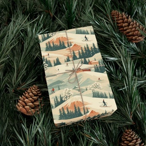 Old School Ski Scene Christmas Gift Wrapping Paper