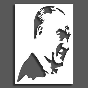 Puede incluir: Silueta en blanco y negro de la cabeza y los hombros de una persona. La persona está mirando hacia la derecha y tiene el pelo corto. La silueta está recortada sobre un fondo blanco.