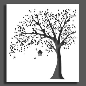 Uccelli a 2 strati sull'albero - stencil,stencil personalizzato,stencil da parete,vernice spray,stencil da parete di grandi dimensioni,stencil art,taglio laser multistrato,