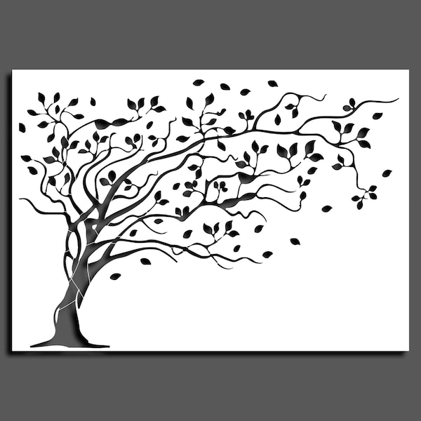 Confezione di stencil per albero a 2 strati - Stencil per albero grande - Stencil da parete - Stencil per decorazione murale - Stencil per albero e foglia, 80x115 cm