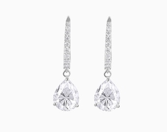 Teardrop Moissanite Earrings: Sterling Silver Bridal Dangle Gemstone Accessories