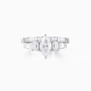 Art Deco Marquise Moissanite Bridal Set: 14k Gold Wedding Ring