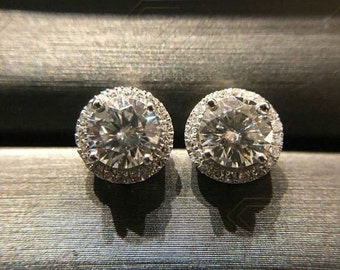 Round Halo Cluster Cubic Zirconia Diamond Stud Earrings in 925 Sterling Silver, Bridesmaid Earrings for Girls-Women, Bridal Diamond Earrings