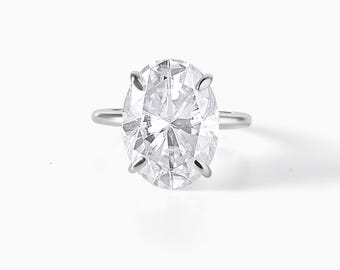 9 Carat Oval Moissanite Engagement Ring, Sterling Silver Solitaire Statement Ring