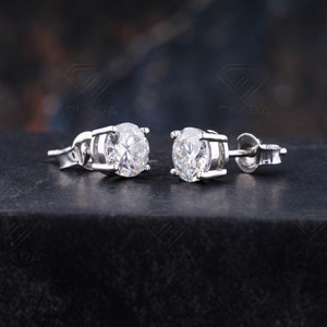 Moissanite Studs, GRA Certified, 14K Stud Earrings, Screw Back Studs, White Gold Earring, 2 Carat Earrings, Diamond Stimulant, Bridal Earrings, Fine Jewelry, 8mm Earrings, Wedding Jewelry, Luxury Studs, Gold , 4 Prong Earring, Engagement Studs,