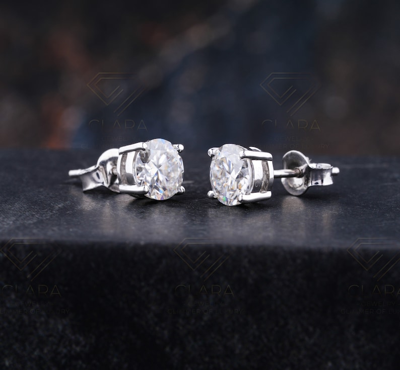 Moissanite Studs, GRA Certified, 14K Stud Earrings, Screw Back Studs, White Gold Earring, 2 Carat Earrings, Diamond Stimulant, Bridal Earrings, Fine Jewelry, 8mm Earrings, Wedding Jewelry, Luxury Studs, Gold , 4 Prong Earring, Engagement Studs,
