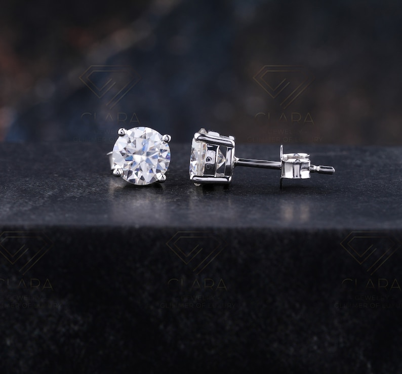 Moissanite Studs, GRA Certified, 14K Stud Earrings, Screw Back Studs, White Gold Earring, 2 Carat Earrings, Diamond Stimulant, Bridal Earrings, Fine Jewelry, 8mm Earrings, Wedding Jewelry, Luxury Studs, Gold , 4 Prong Earring, Engagement Studs,