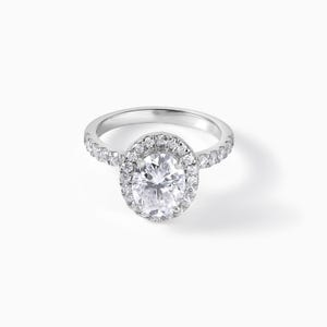 2 Carat Oval Lab Diamond Halo Ring: White Gold Pave Band
