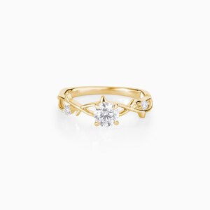 Yellow Gold Vine Engagement Ring: Moissanite Floral Twig Band