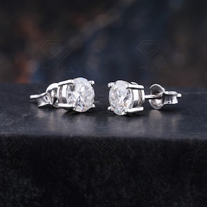 Moissanite Studs, GRA Certified, 14K Stud Earrings, Screw Back Studs, White Gold Earring, 2 Carat Earrings, Diamond Stimulant, Bridal Earrings, Fine Jewelry, 8mm Earrings, Wedding Jewelry, Luxury Studs, Gold , 4 Prong Earring, Engagement Studs,