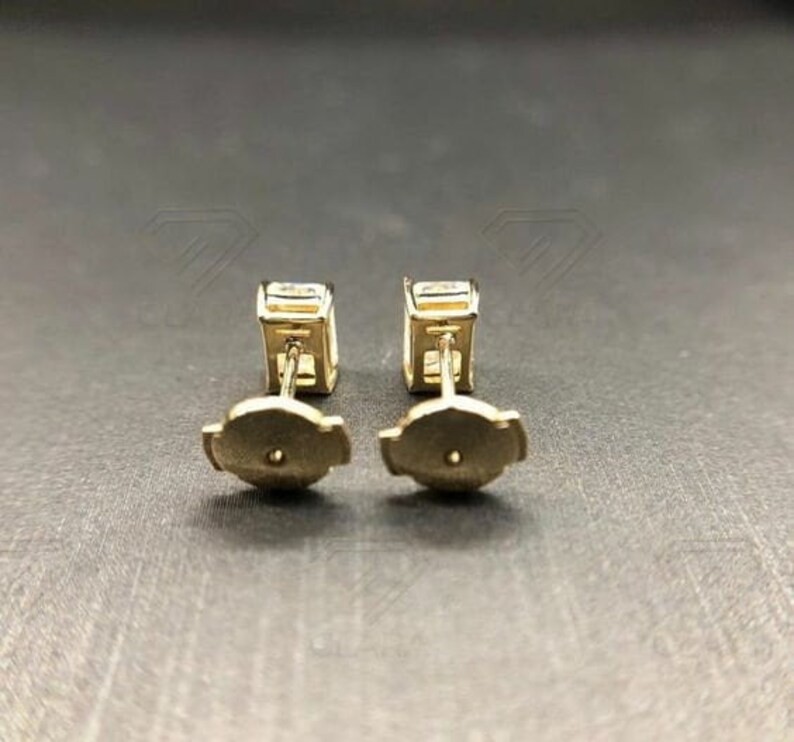 Emerald Cut CZ Diamond Stud Earrings in 925 Sterling Silver, Push Back