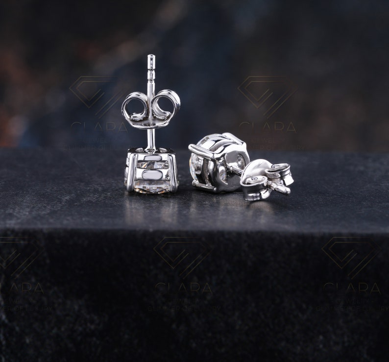 Moissanite Studs, GRA Certified, 14K Stud Earrings, Screw Back Studs, White Gold Earring, 2 Carat Earrings, Diamond Stimulant, Bridal Earrings, Fine Jewelry, 8mm Earrings, Wedding Jewelry, Luxury Studs, Gold , 4 Prong Earring, Engagement Studs,