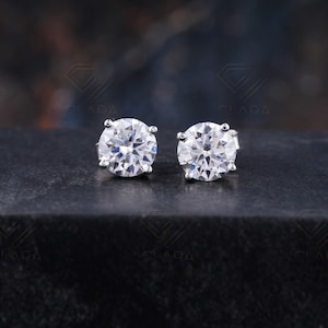 Moissanite Studs, GRA Certified, 14K Stud Earrings, Screw Back Studs, White Gold Earring, 2 Carat Earrings, Diamond Stimulant, Bridal Earrings, Fine Jewelry, 8mm Earrings, Wedding Jewelry, Luxury Studs, Gold , 4 Prong Earring, Engagement Studs,