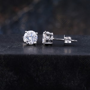 Moissanite Studs, GRA Certified, 14K Stud Earrings, Screw Back Studs, White Gold Earring, 2 Carat Earrings, Diamond Stimulant, Bridal Earrings, Fine Jewelry, 8mm Earrings, Wedding Jewelry, Luxury Studs, Gold , 4 Prong Earring, Engagement Studs,
