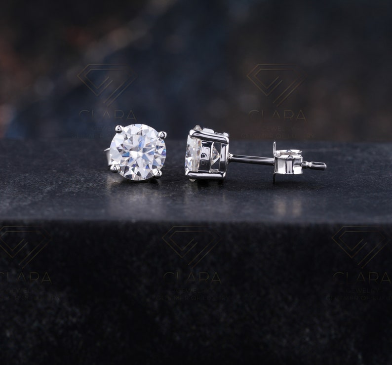 Moissanite Studs, GRA Certified, 14K Stud Earrings, Screw Back Studs, White Gold Earring, 2 Carat Earrings, Diamond Stimulant, Bridal Earrings, Fine Jewelry, 8mm Earrings, Wedding Jewelry, Luxury Studs, Gold , 4 Prong Earring, Engagement Studs,