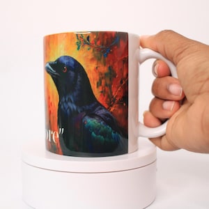 Edgar Allan Poe Nevermore Mug – Gothic Ceramic Coffee Cup, Stained Glass Raven Art, Literary Halloween Gift, Cawfee Mug, Birthday Gift
