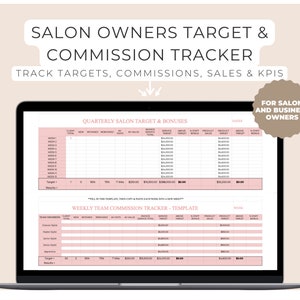 KPI Spreadsheet Template for Salon Owners, Business Growth, Digital Templates, Hair Salon Template, Editable, Customisable, Canva,Commission