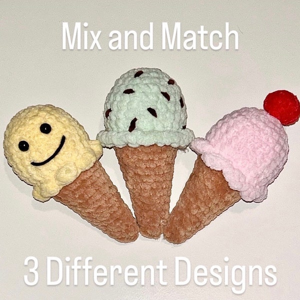 No Sew* Ice Cream Crochet Pattern, Amigurumi Ice Cream Cone, Easy Amigurumi Pattern, Crochet Ice Cream, Easy Crochet for Beginners