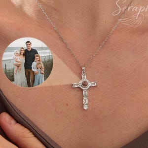Custom Cross Photo Necklace with Diamonds | Personalised Memorial Photo Jewellery | Picture Inside Pendant | Confirmation & Baptism Gift
