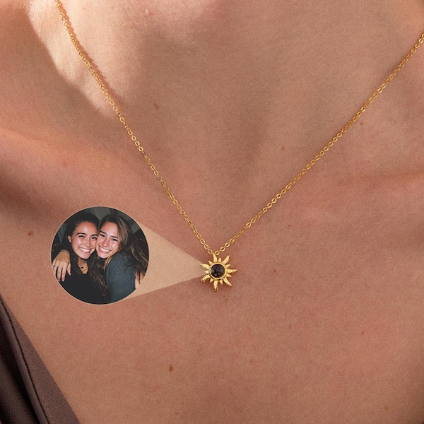 Sunflower Projection Necklace, Personalised Photo Jewellery, Custom Picture Inside Pendant, Memorial Gift for Mum, Birthday Gift