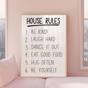 House Rules Poster, House Rules Apartment Decor, Preppy Art Poster, Trendy Quote Print, Dorm Room Decor, Black and White Minimalist Print
