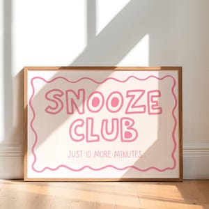 Snooze Club Print, Above The Bed Horizontal Poster, Pink Aesthetic Home Decor, Bedroom Printable, Teen Girl Bedroom, Trendy Dorm Print