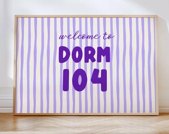 Póster personalizado para dormitorio universitario, "Bienvenido a nuestro dormitorio", decoración preppy, descarga digital estética y moderna, decoración personalizada para dormitorio universitario.