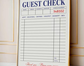 Impresión de cheque de invitado en blanco, arte de pared de cheque de invitado de estilo vintage, póster retro estético, decoración de pared de apartamento preppy de moda, recibo en blanco